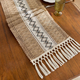 cream Rice Stitch Woven Table Runner With Tassels