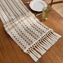 cream Rice Stitch Woven Table Runner With Tassels
