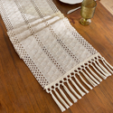 cream Rice Stitch Woven Table Runner With Tassels