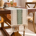 sage Green Cotton Table Runner With Tassels
