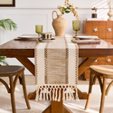 sage Green Cotton Table Runner With Tassels