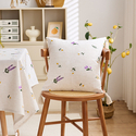 rustic Linen Lavender Floral Embroidered Throw Pillow Cover