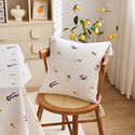 rustic Linen Lavender Floral Embroidered Throw Pillow Cover