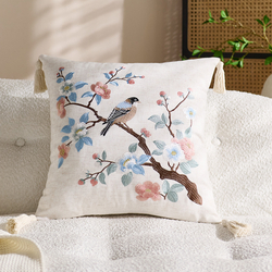 Sparrow On Flower Branch Pink Blue