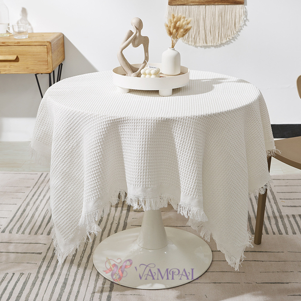 french Cotton Linen Tassel Tablecloth Round Cover