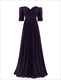 Langes Prom-Kleid mit schulterfreiem Ausschnitt, V-Rücken und halben Ärmeln