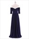Langes Prom-Kleid mit schulterfreiem Ausschnitt, V-Rücken und halben Ärmeln