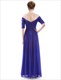 Langes Prom-Kleid mit schulterfreiem Ausschnitt, V-Rücken und halben Ärmeln