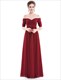 Langes Prom-Kleid mit schulterfreiem Ausschnitt, V-Rücken und halben Ärmeln
