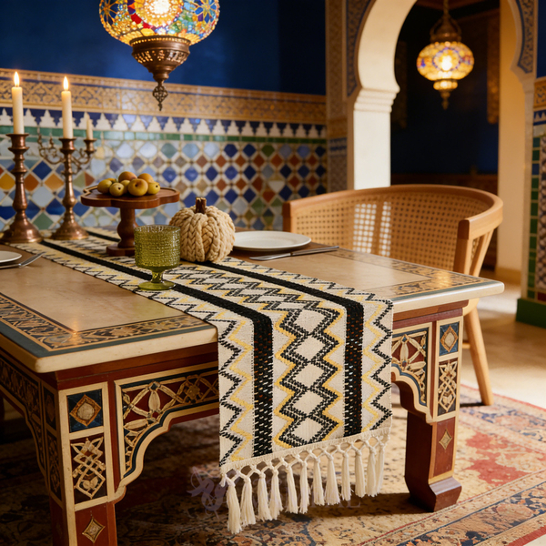 woven Hollow Tassel Table Runner Middle Eastern Turkish Style Dining Mat