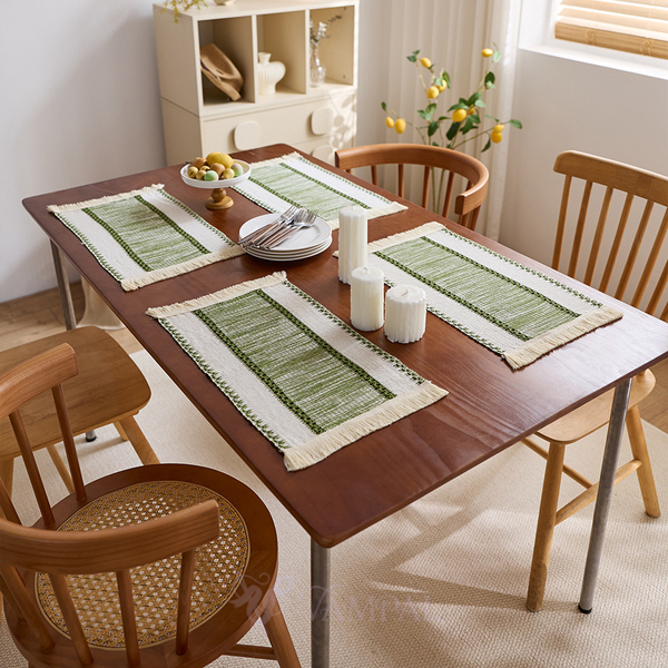 nordic Cotton Linen Color Block Woven Tassel Table Runner Placemat