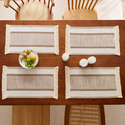 nordic Cotton Linen Color Block Woven Tassel Table Runner Placemat