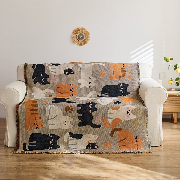 cute Cat Cartoon Full Coverage Sofa Slipcover All-Season Universal Sofa Mat