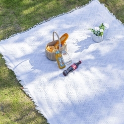 Picnic Blanket-White T Grid (Premium Cotton Yarn)