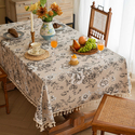 french Vintage Floral Cotton Linen Tablecloth