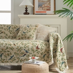 Jacquard Beige Background Two Orioles White Tassels