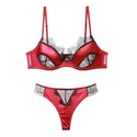 lace And Satin Spliced Sheer Bra Set With T-Back