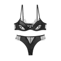 lace And Satin Spliced Sheer Bra Set With T-Back
