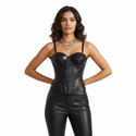 black women's Pu Leather Corset Top With Steel Rings