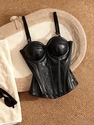 black women's Pu Leather Corset Top With Steel Rings