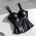 black women's Pu Leather Corset Top With Steel Rings