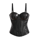 black women's Pu Leather Corset Top With Steel Rings