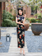 black printed Long Slim Retro Qipao Dress