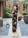 black printed Long Slim Retro Qipao Dress