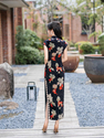black printed Long Slim Retro Qipao Dress