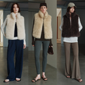 faux Fox Fur Lined Stand Collar Short Vest Jacket