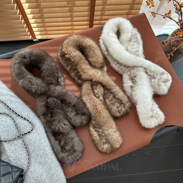 women's Real Rabbit Fur Narrow Neck Warmer Scarf Korean Style