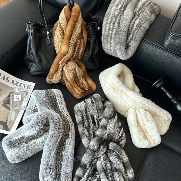 double-Sided Woven Rex Rabbit Fur Scarf For Women