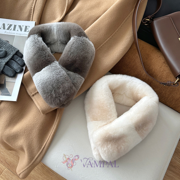 rex Rabbit Fur Scarf Women Winter Double-Sided Magnetic Buckle Neck Warmer