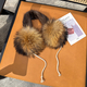 natural raccoon fur color green Rex Rabbit Fur Earmuffs With Raccoon Fur Trim