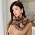 women's Rabbit Fur Neck Warmer Wide Knit Shawl