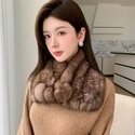women's Rabbit Fur Neck Warmer Wide Knit Shawl