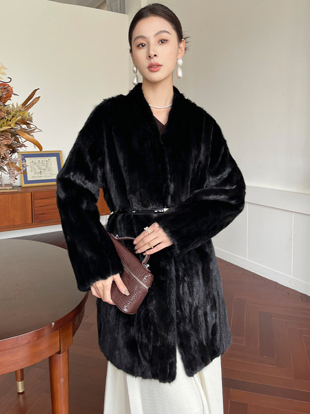 women's Real Mink Fur Patchwork Coat Winter Outerwear