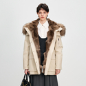 women's Fox Fur Lined Parka Coat With Detachable Fur Trim