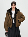 coffee women's Denim Parka With Fox Fur Lining Winter Coat