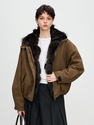 coffee women's Denim Parka With Fox Fur Lining Winter Coat