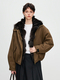 coffee women's Denim Parka With Fox Fur Lining Winter Coat