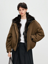 coffee women's Denim Parka With Fox Fur Lining Winter Coat