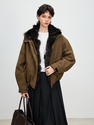 coffee women's Denim Parka With Fox Fur Lining Winter Coat