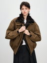 coffee women's Denim Parka With Fox Fur Lining Winter Coat
