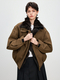 coffee women's Denim Parka With Fox Fur Lining Winter Coat