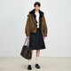 coffee women's Denim Parka With Fox Fur Lining Winter Coat