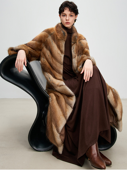 natural long Full Pelt Velvet Mink Fur Coat