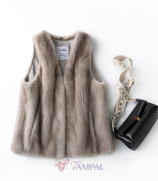gray women's Mink Fur Vest Coat Short Waistcoat
