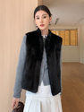 black reversible Mink Fur Vest Chinese Style Winter Waistcoat For Women