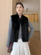 black reversible Mink Fur Vest Chinese Style Winter Waistcoat For Women